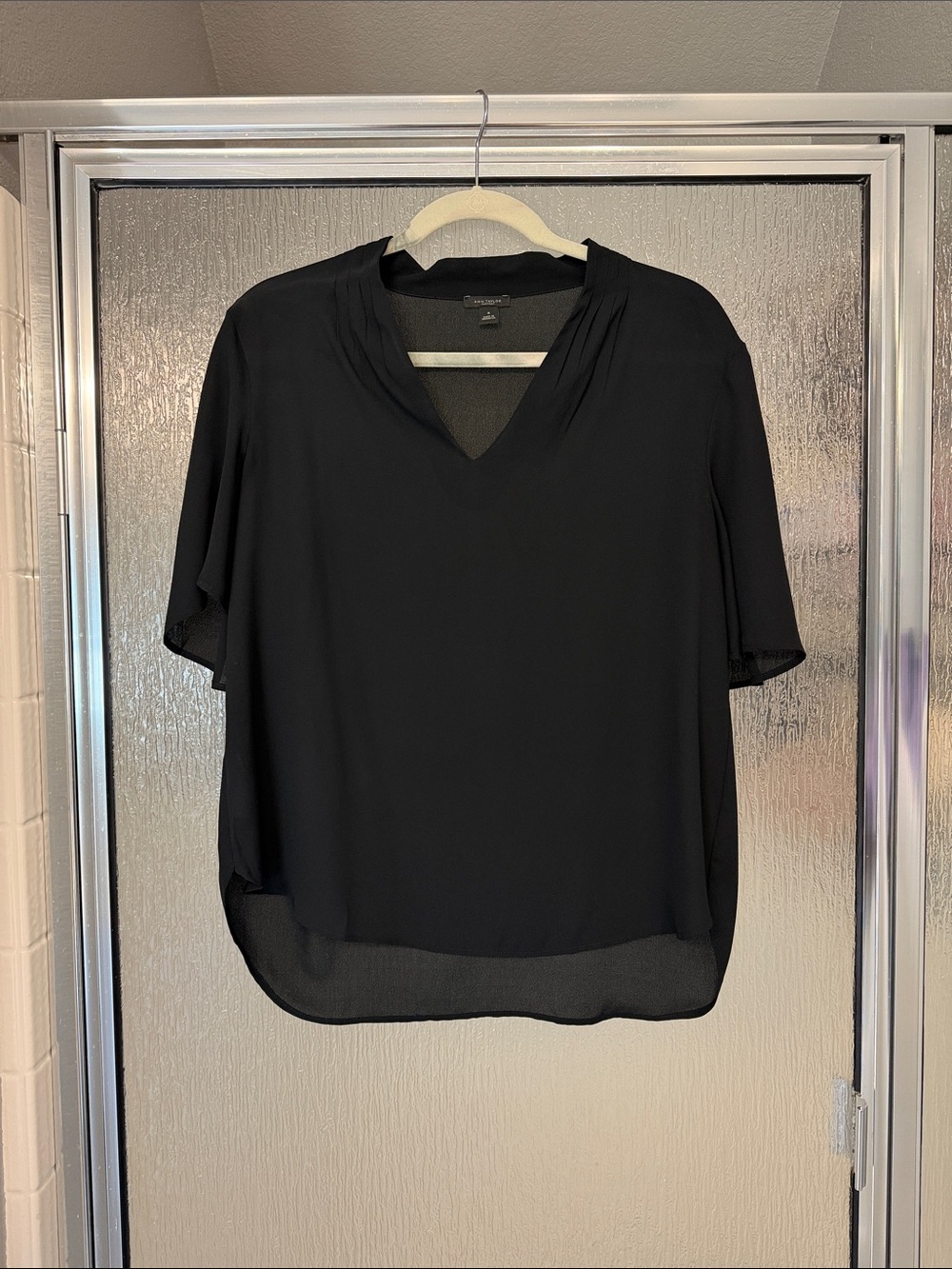 Ann Taylor Black V-Neck Flutter Sleeve Blouse